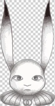 Grayscale rabbit head is floating on transparent background, with elongated ears Stock Illustration
