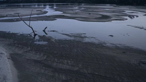 Grayscale Of Shallow Waters During Extreme Drought In Vistula River In Stock Footage 138168144