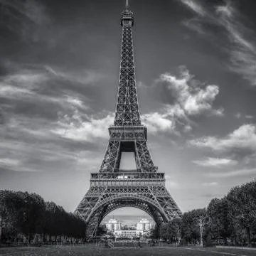 Grayscale shot of the Eiffel Tower in Paris, France Foto stock