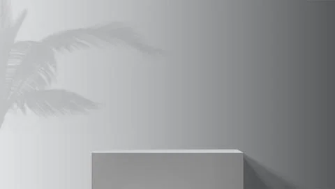 Grayscale studio background with palm branches shadow. Vector 3D illustration Stock Illustration