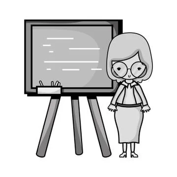 Grayscale teacher teaching class lesson in the backcoard Stock Illustration