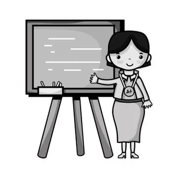 Grayscale teacher teaching class lesson in the backcoard Stock Illustration