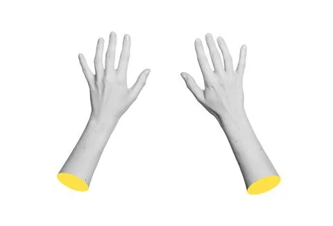 Grayscale top view of pair of hands typing on invisible computer keyboard. .. Stock Photos