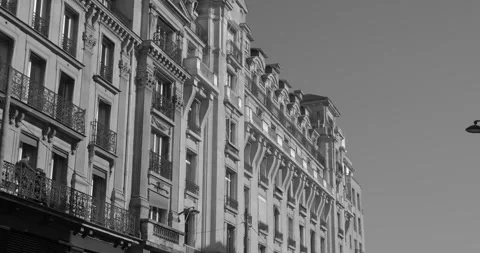 Grayscale View Of Haussmann Exterior Building During Daytime In Paris, Stock Footage 240393370