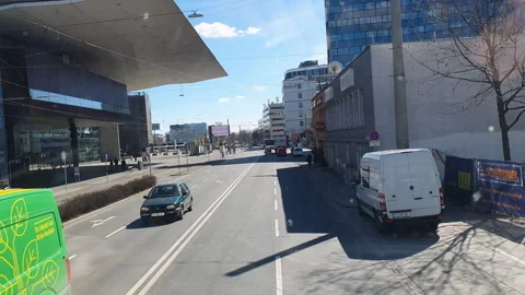 GRAZ, Austria - May 16, 2025: Driving on the streets of Graz. View from a bus. Stock Footage 331660163