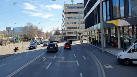 GRAZ, Austria - May 16, 2025: Driving on the streets of Graz. View from a bus. Stock Footage 331660192