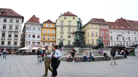 Graz, Austria: Time lapse Group of people on main square in city centre. Stock Footage 256296000