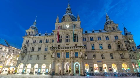 Graz main square and town hall autria at night Stock Footage 103421533