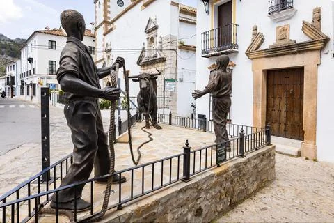 Grazalema, Cadiz, Spain - May 1, 2022: Monument to el toro de cuerda (the rope Stock Photos