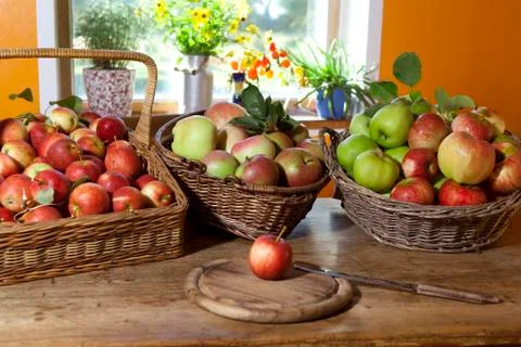 Grazing baskets with apples Stock Photos