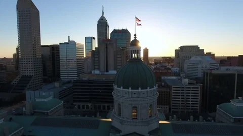 Grazing Indianapolis State Capitol Towards Sunrise And Sunrise Stock Footage 77707906