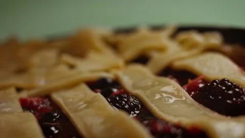 Grease with egg Berries Pie in the shape of the US flag. 4k video Stock Footage 160008642