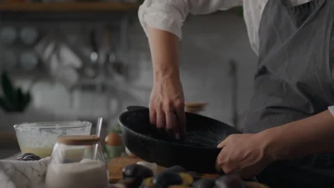 Grease pan with butter. Step-by-step series of making a butter pie tart. The 動画素材 250527268
