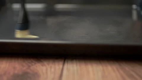 Greasing pan by silicone brush. Lubricating the Pan with melted butter. Stock Footage 135462639