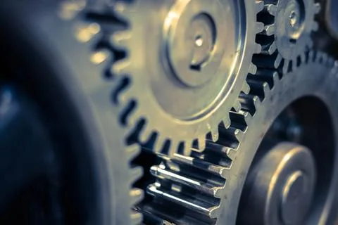 Greasy gears in the machine. Stock Photos