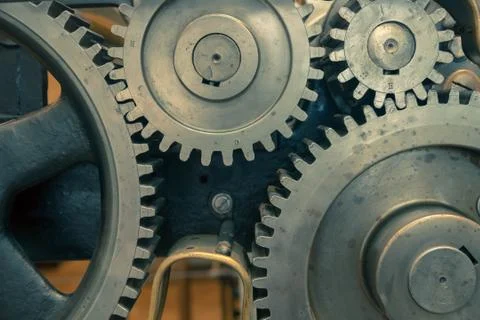 Greasy gears in the machine. Stock Photos
