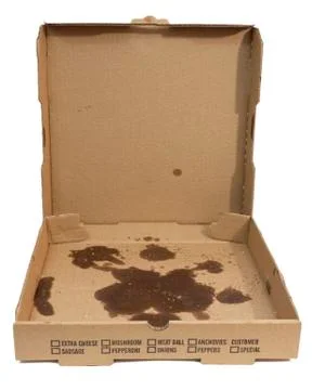 Greasy pizza box Fotos de archivo