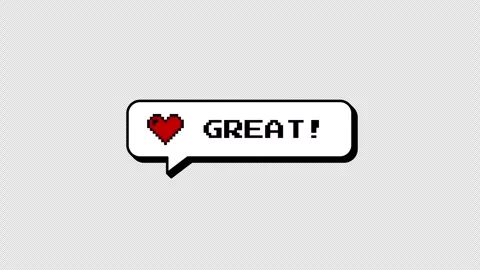 GREAT! 8-bits pixel art neubrutalism comment balloon with heart. Stock Footage 316774140