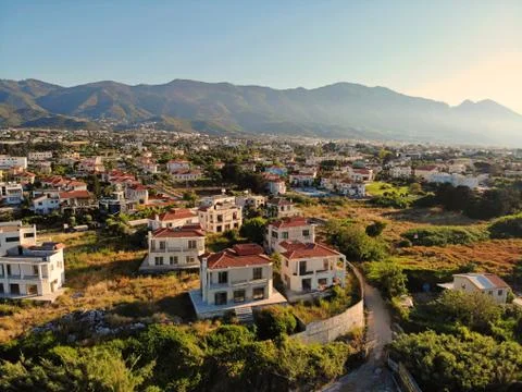 Great aerial view on Cyprus. Aerial vief from Drone. Summertime vacation, hap Stock Photos