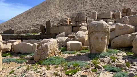 The great archaeological ruins at the top of Mount Nemrut Stock Footage 283280892