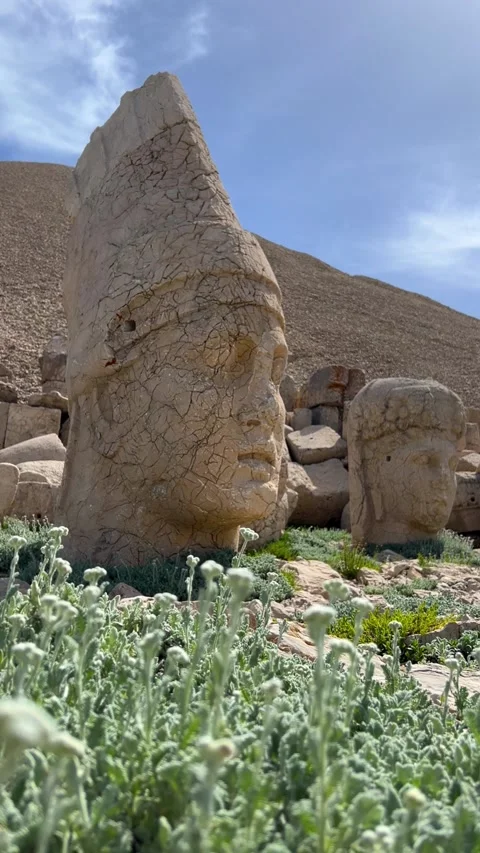 The great archaeological ruins at the top of Mount Nemrut Stock Footage 283282234