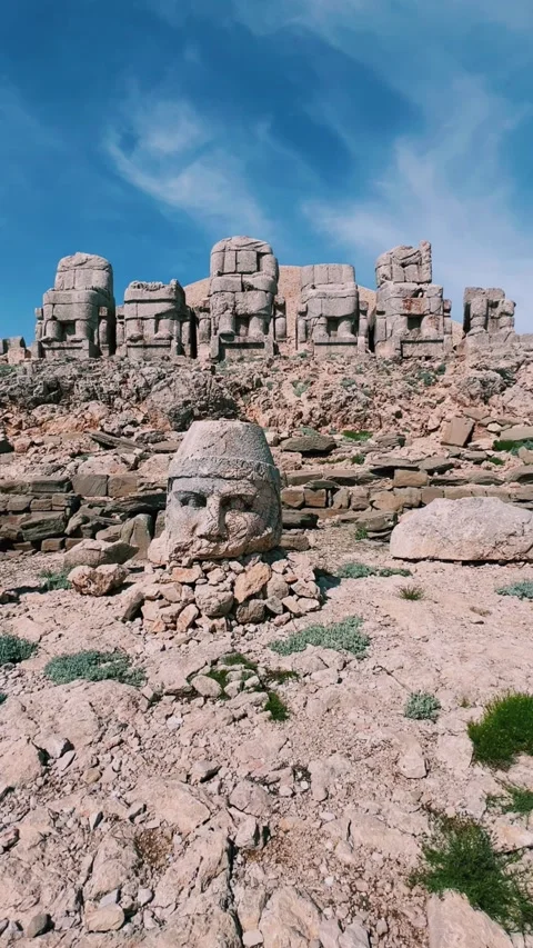 The great archaeological ruins at the top of Mount Nemrut Stock Footage 283291741
