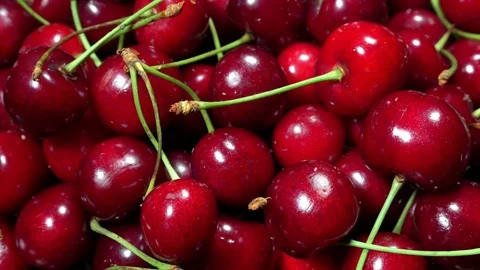 Great background of fresh, ripe, juicy cherries. Stock Footage