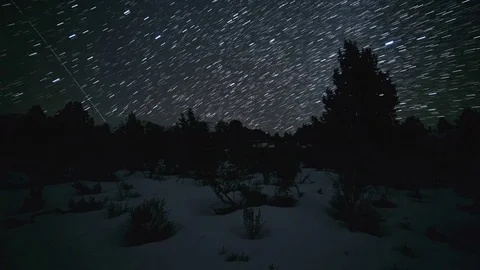 Great Basin Desert in Winter with Snow Star Trails Night Time Lapse Stock-Footage 81876355
