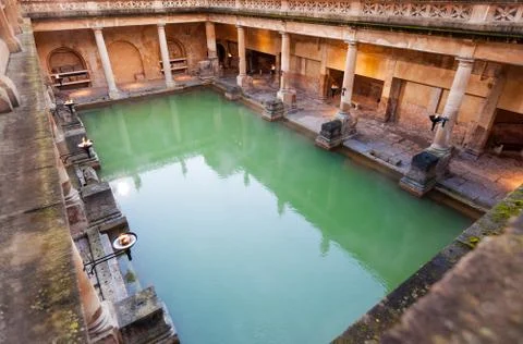 The great bath at the roman baths Stock Photos