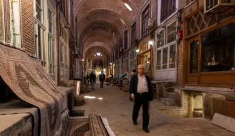 Great Bazaar Tabriz Man Carpet Stock Photos