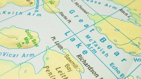 Great Bear Lake, Canada – geographic atlas map, gliding view Stock Footage 345784136