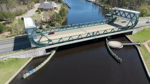 Great Bridge Drawbridge and Locks Aerial Intracoastal Waterway VA Stock Footage 333538413