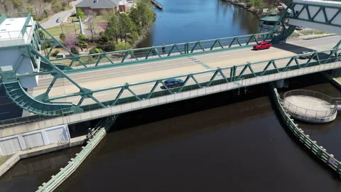 Great Bridge Drawbridge and Locks Aerial Intracoastal Waterway VA 스톡 동영상 333567781