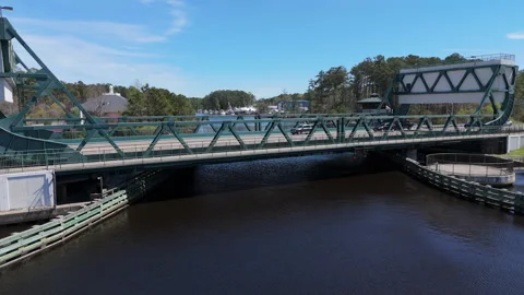 Great Bridge Drawbridge and Locks Aerial Intracoastal Waterway VA 스톡 동영상 333567807