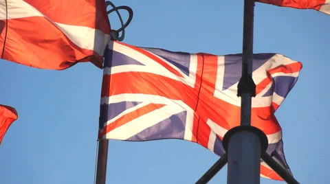 Great Britain flag on the background of sky Stockbeeldmateriaal 68743049