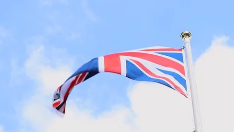 Great Britain flag blowing in the wind Stock Footage 129848950