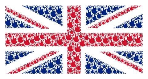 Great Britain Flag Collage of Fire Flame Icons 스톡 일러스트