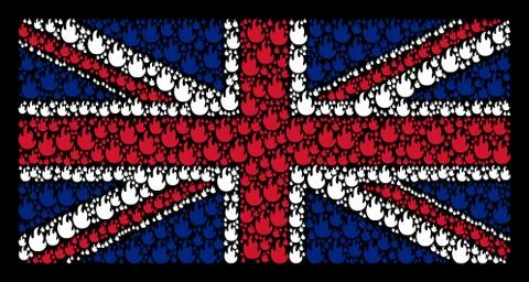 Great Britain Flag Collage of Fire Flame Items イラスト素材