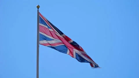 Great britain flag flutters in the wind in slow motion. Stock Footage 233976268