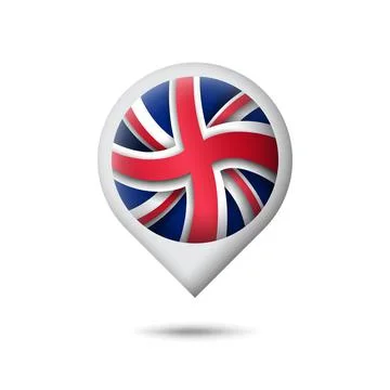 Great Britain flag icon in shape of pointer, map marker. UK pattern. Vector icon Stock Illustration