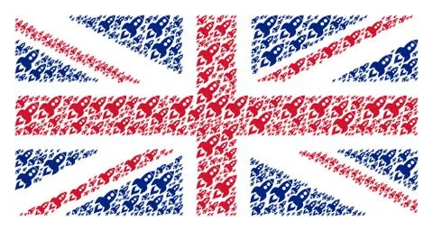 Great Britain Flag Pattern of Space Rocket Launch Items Illustrazione stock