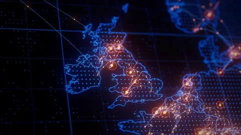 Great Britain map big data visualization. Futuristic digital map infographic of Stock Footage 336679201
