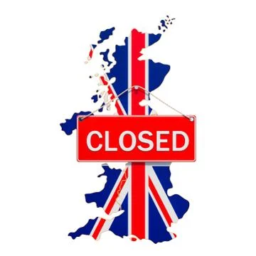 The Great Britain map with closed hanging sign, quarantine concept. 3D render イラスト素材
