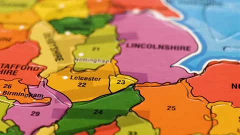 Great Britain Map Puzzle Blocks with English Cities. Close-Up Video Background, Stock Footage 239470365