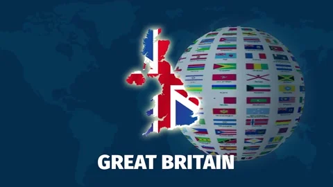 Great Britain Rotating globe animation, map animation with blue background Stock Footage 328415526