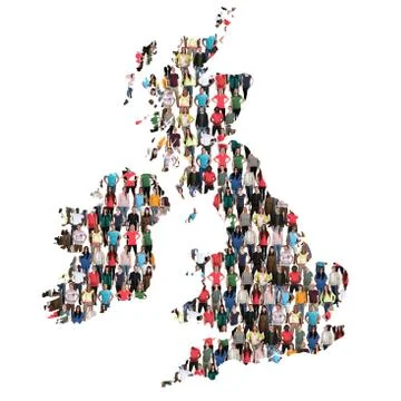 Great Britain UK Ireland map multicultural group of people integration immi.. Stock Photos