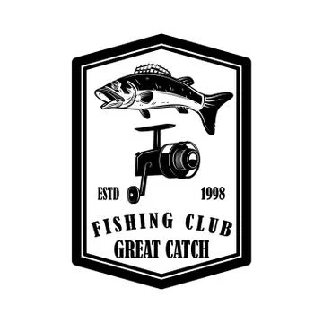 Great catch. Emblem template with perch. Design element for logo, label, sign Stock Illustration