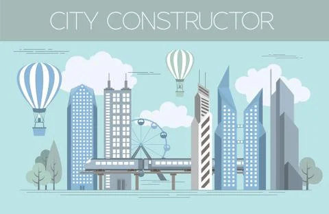 Great city map creator. Colour version. House constructor. House, cafe, resta Stock Illustration