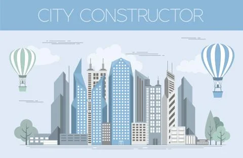 Great city map creator. Colour version. House constructor. House, cafe, resta Stock Illustration