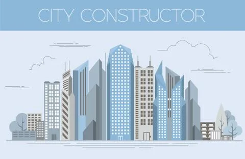 Great city map creator. Colour version. House constructor. House, cafe, resta Stock Illustration